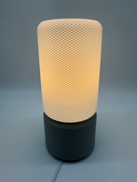 Premium Modern Table Lamp 'Dots' with Cylindrical White Shade and Gray Base - Stylish Mood Lighting - Image 2