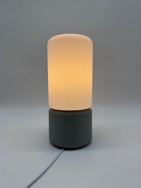 Premium Modern Table Lamp 'Dots' with Cylindrical White Shade and Gray Base - Stylish Mood Lighting - Image 4