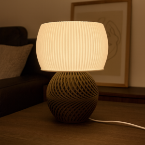 Premium Designer Table Lamp 'Drift' with Modern Ribbed Shade and Stylish Geometric Base - Unique Warm Light