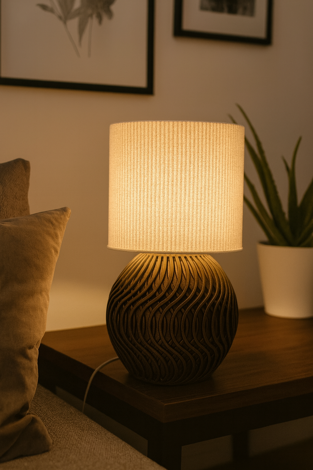 Premium Modern Table Lamp 'Marble' with Marble Pattern Shade and Stylish Geometric Base - Atmospheric Lighting