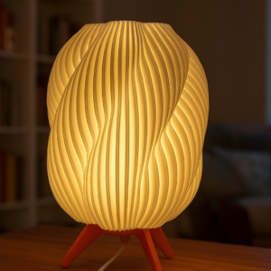 Premium Designer Table Lamp 'Wave' with Wavy White Shade and Wooden Base - Atmospheric Modern Lighting